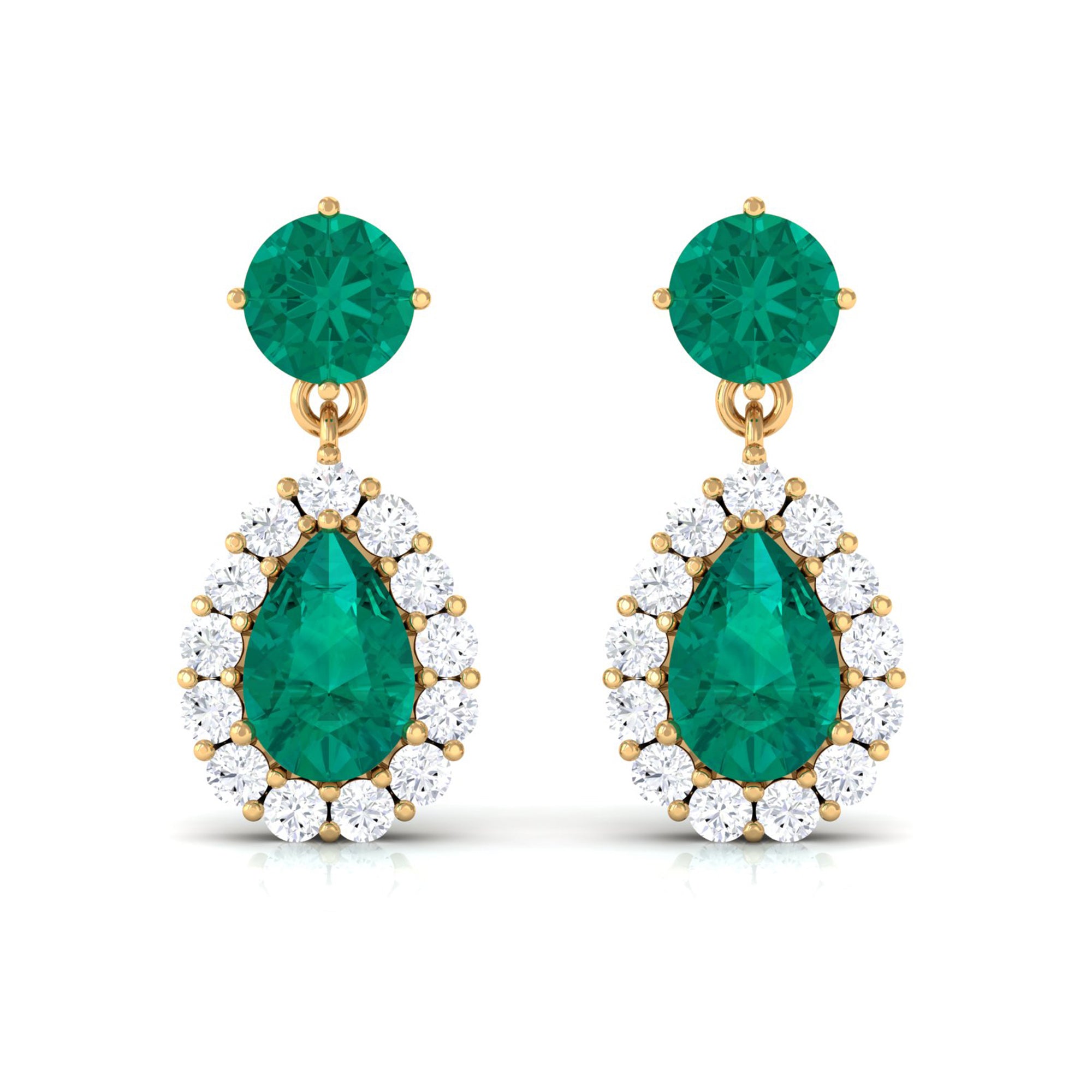 Emerald and Diamond Bridal Teardrop Dangle Earrings Emerald - ( AAA ) - Quality - Rosec Jewels