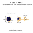 2 CT Blue Sapphire Solitaire Stud Earrings in Crown Setting Blue Sapphire - ( AAA ) - Quality - Rosec Jewels