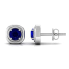 Blue Sapphire Solitaire Stud Earrings with Rope Frame Embellishment Blue Sapphire - ( AAA ) - Quality - Rosec Jewels