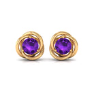 Natural Amethyst Solitaire Swirl Stud Earrings Amethyst - ( AAA ) - Quality - Rosec Jewels