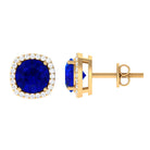 Created Blue Sapphire Stud Earrings with Diamond Halo Lab Created Blue Sapphire - ( AAAA ) - Quality - Rosec Jewels