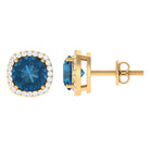 London Blue Topaz and Diamond Halo Stud Earrings London Blue Topaz - ( AAA ) - Quality - Rosec Jewels