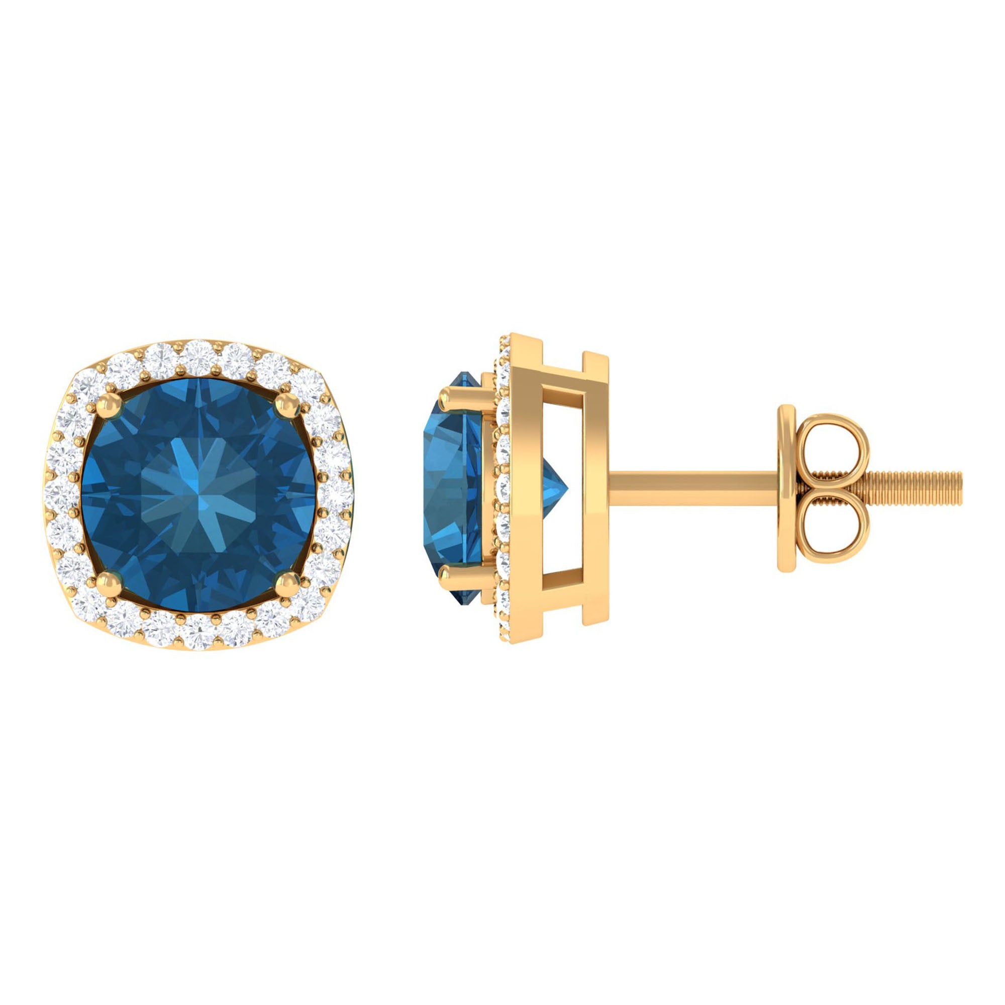 London Blue Topaz and Diamond Halo Stud Earrings London Blue Topaz - ( AAA ) - Quality - Rosec Jewels