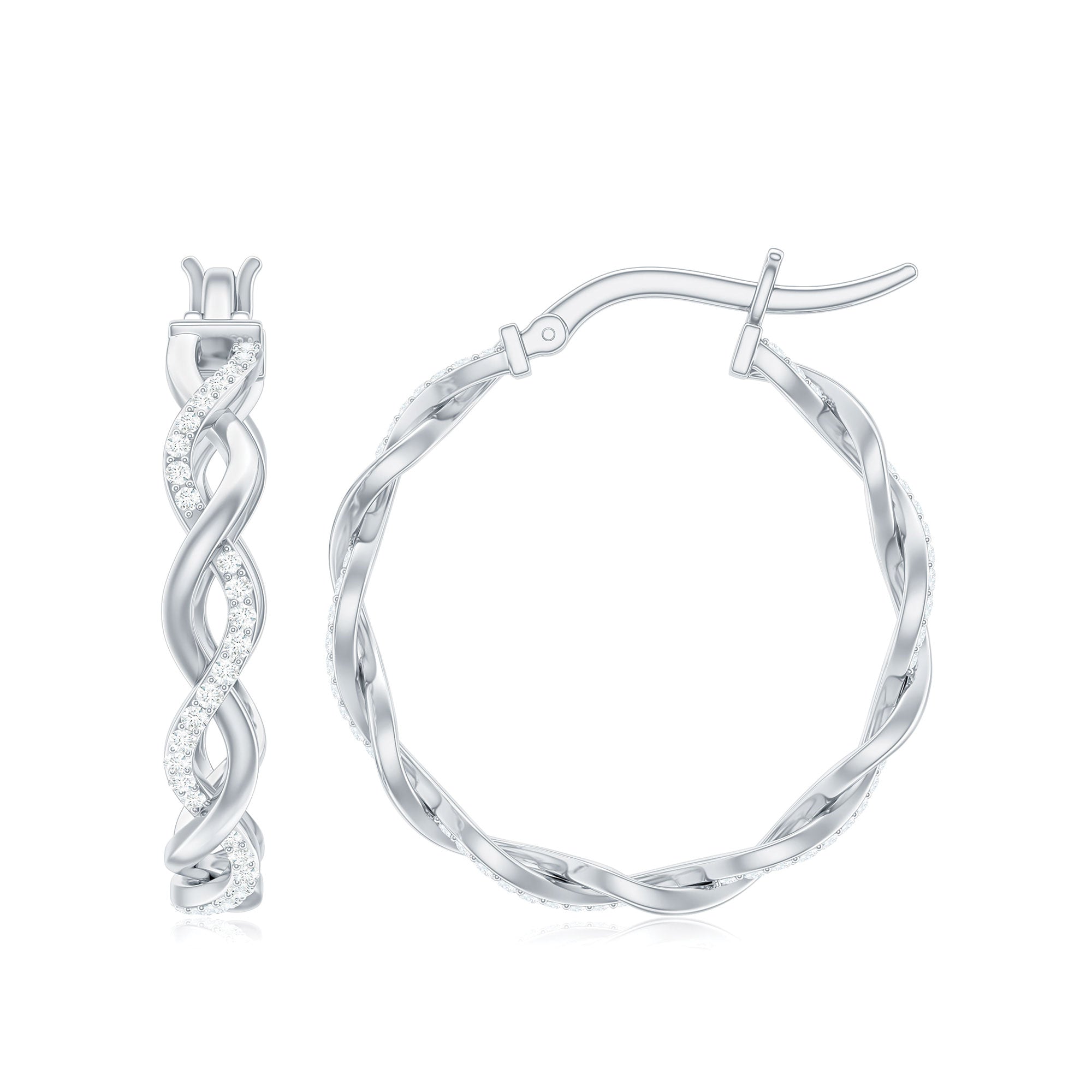 0.25 CT Braided Hoop Earrings with Moissanite in Gold Moissanite - ( D-VS1 ) - Color and Clarity - Rosec Jewels