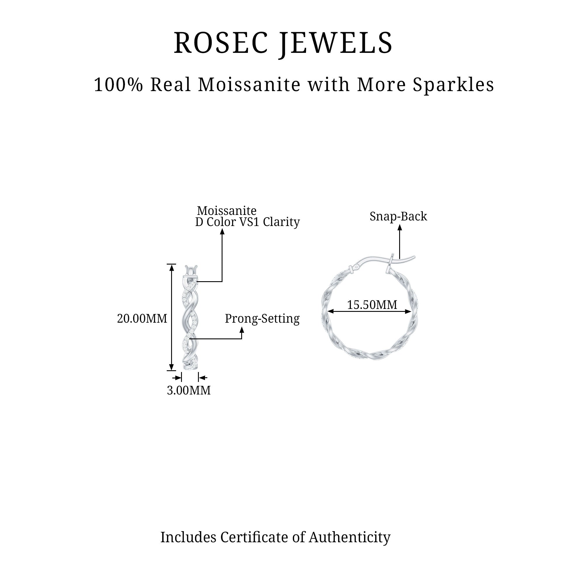 0.25 CT Braided Hoop Earrings with Moissanite in Silver - Rosec Jewels