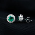 2.25 CT Created Emerald Stud Earrings with Diamond Halo Lab Created Emerald - ( AAAA ) - Quality - Rosec Jewels