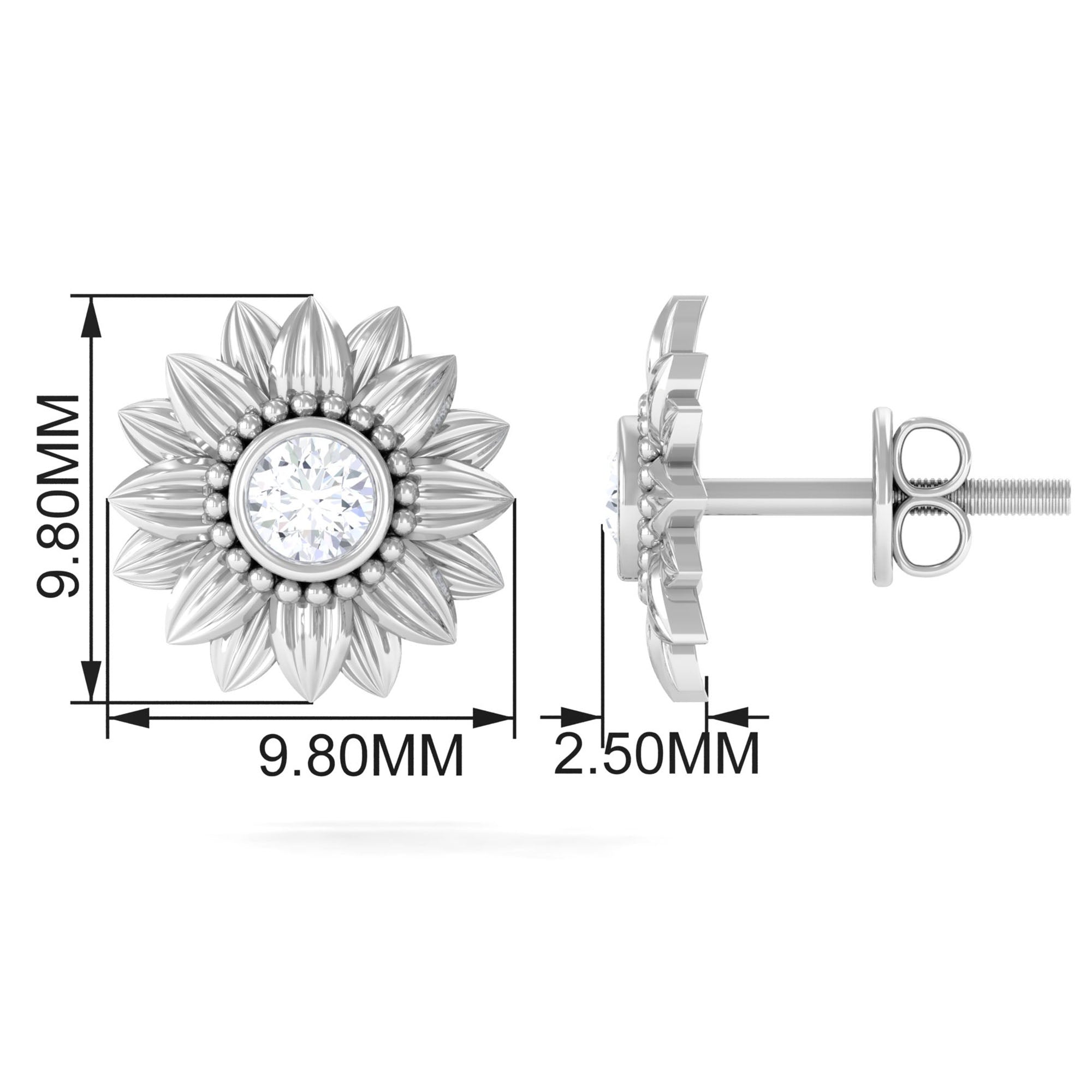 Diamond Gold Sunflower Stud Earrings Diamond - ( HI-SI ) - Color and Clarity - Rosec Jewels