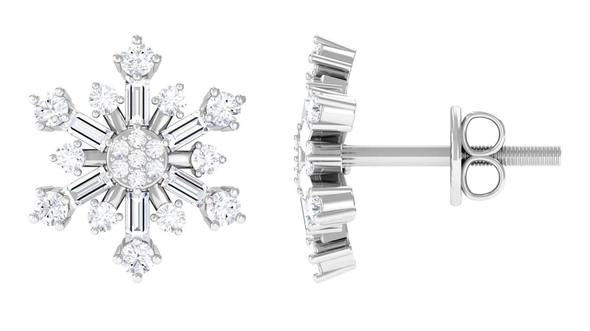 Rosec Jewels-3/4 CT Real Diamond Snowflake Stud Earrings