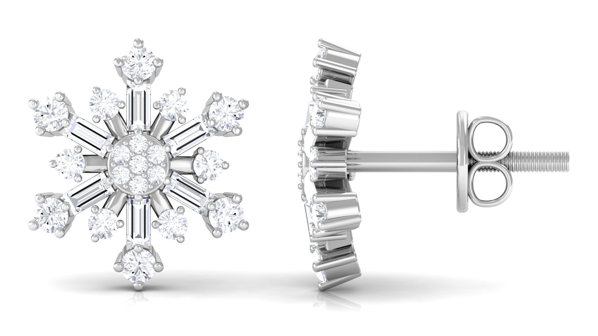 Rosec Jewels-3/4 CT Real Diamond Snowflake Stud Earrings