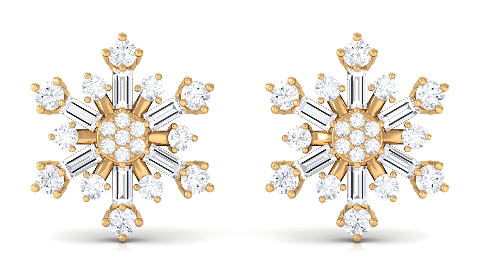 Rosec Jewels-3/4 CT Real Diamond Snowflake Stud Earrings