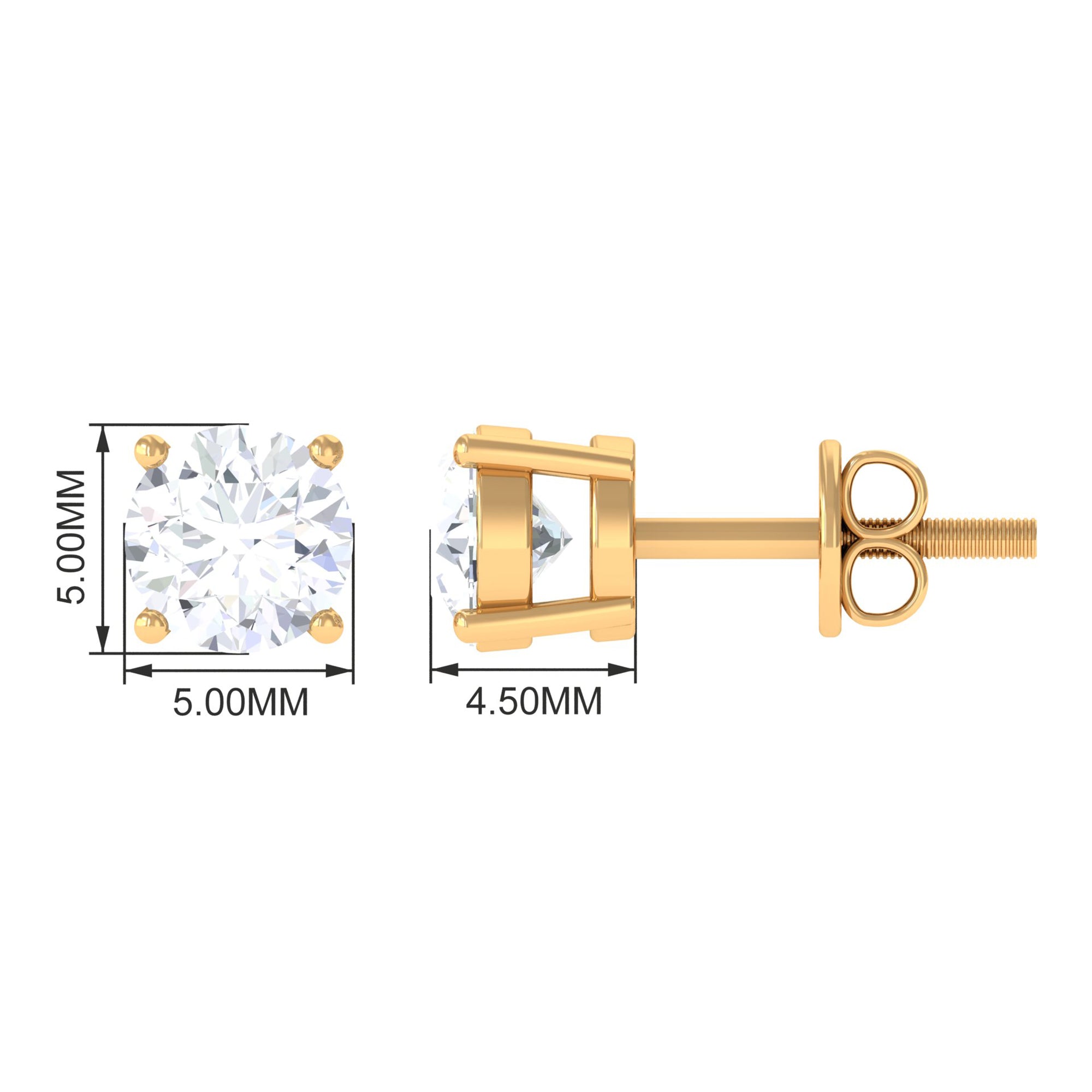 Certified Zircon Solitaire Stud Earrings with Screw Back Zircon - ( AAAA ) - Quality - Rosec Jewels