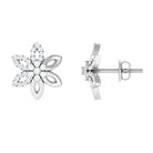 Cubic Zirconia Flower Stud Earrings with Screw Back Zircon - ( AAAA ) - Quality - Rosec Jewels