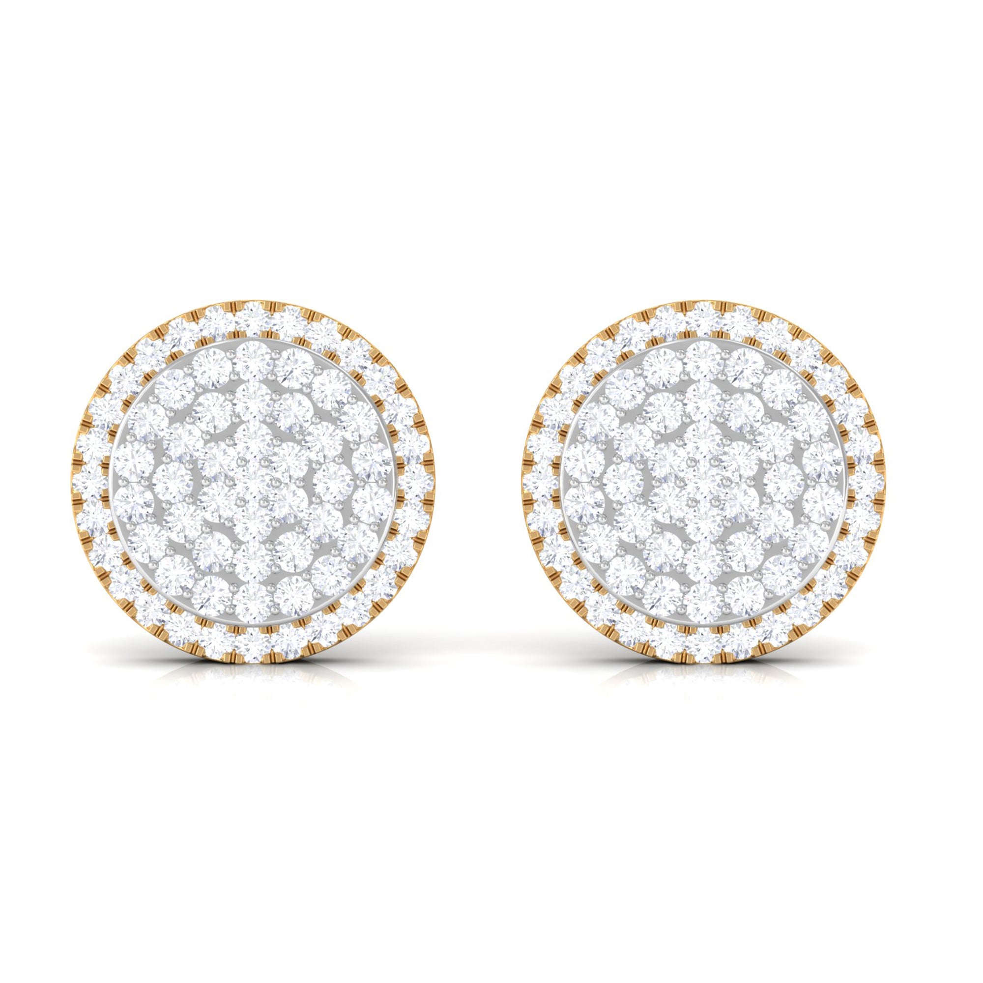 1 CT Round Zircon Cluster Cocktail Stud Earrings in Gold Zircon - ( AAAA ) - Quality - Rosec Jewels