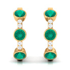 Bezel Set Emerald 3 Stone Hinged Hoop Earrings with Diamond Emerald - ( AAA ) - Quality - Rosec Jewels