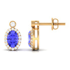 Oval Tanzanite and Diamond Halo Stud Earrings Tanzanite - ( AAA ) - Quality - Rosec Jewels