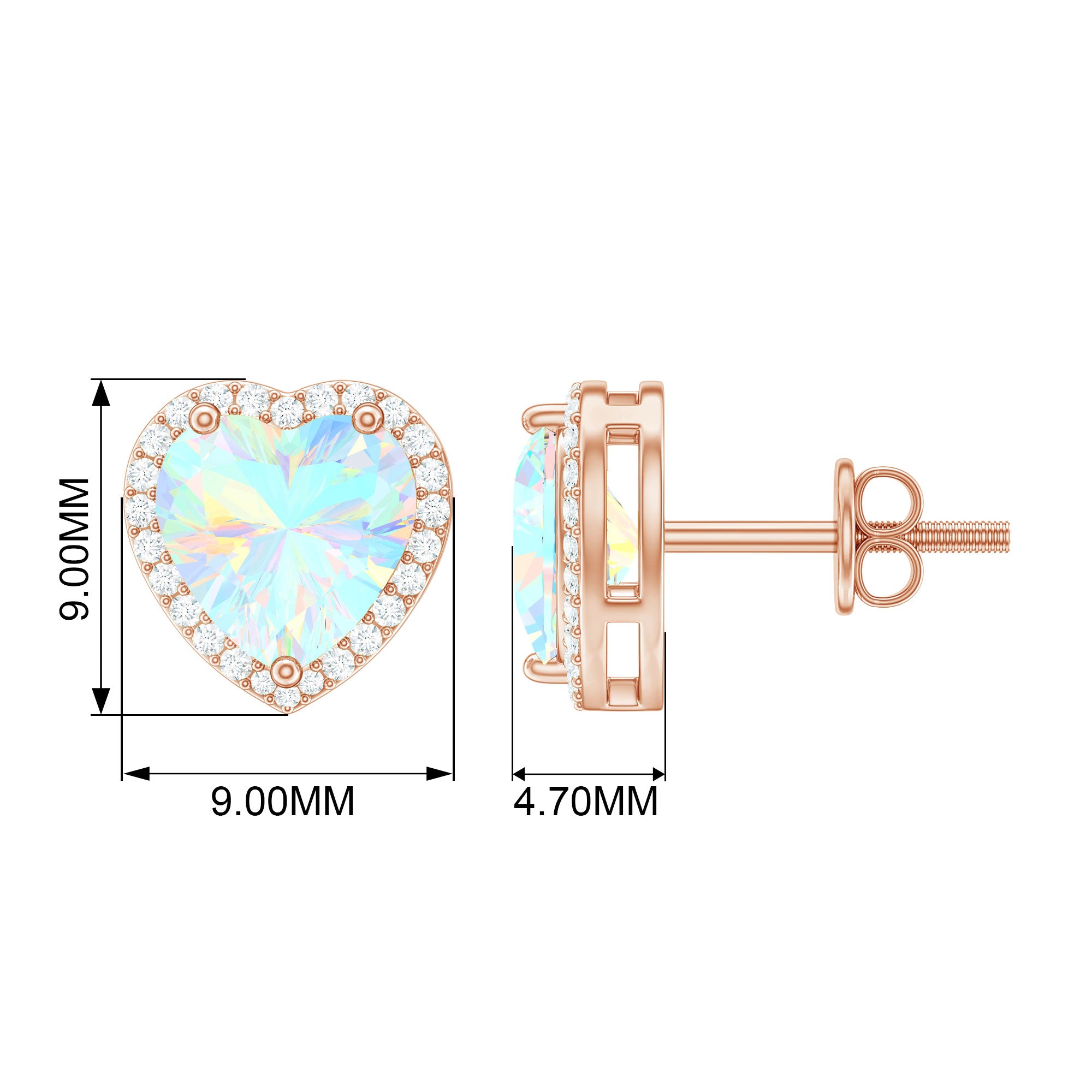 Heart Shaped Ethiopian Opal Stud Earrings with Moissanite Halo Ethiopian Opal - ( AAA ) - Quality - Rosec Jewels