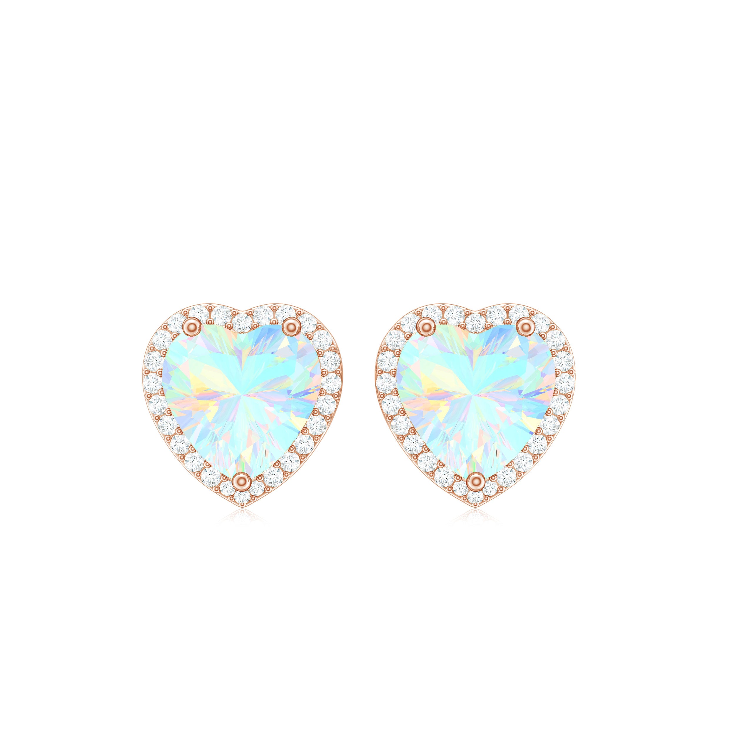 Heart Shaped Ethiopian Opal Stud Earrings with Moissanite Halo Ethiopian Opal - ( AAA ) - Quality - Rosec Jewels