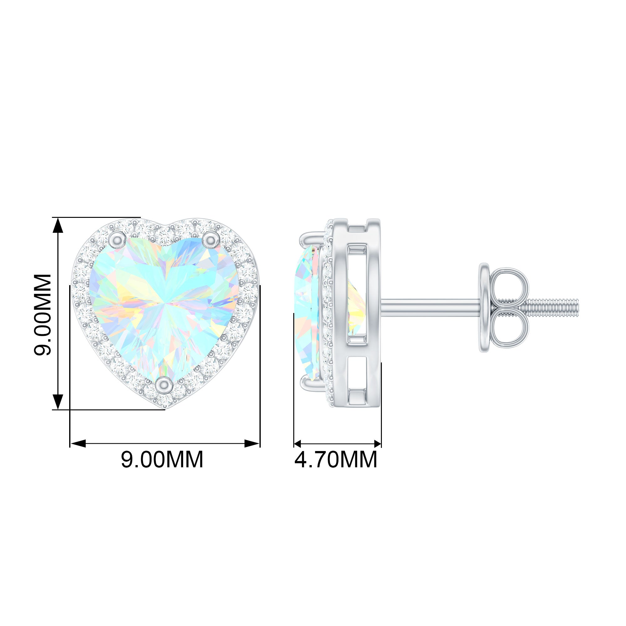 Heart Shaped Ethiopian Opal Stud Earrings with Moissanite Halo Ethiopian Opal - ( AAA ) - Quality - Rosec Jewels