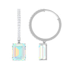 Emerald Cut Ethiopian Opal Minimal Hinged Hoop Drop Earrings with Moissanite Ethiopian Opal - ( AAA ) - Quality - Rosec Jewels