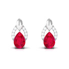 Pear Cut Lab Grown Ruby and Diamond Bridal Stud Earrings Lab Created Ruby - ( AAAA ) - Quality - Rosec Jewels