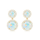 Round Ethiopian Opal and Diamond Halo Dangle Earrings Ethiopian Opal - ( AAA ) - Quality - Rosec Jewels