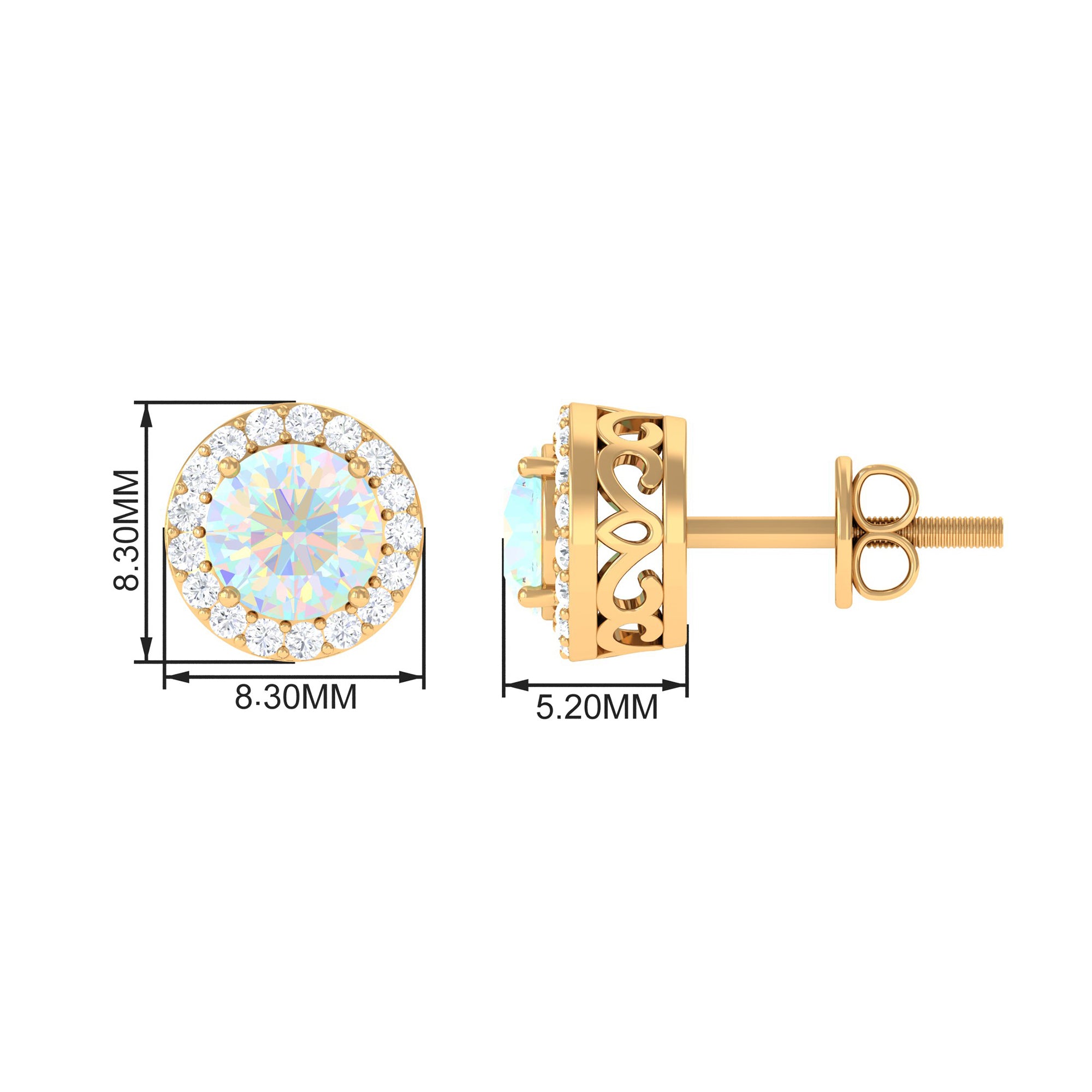 2 CT Round Ethiopian Opal Minimal Stud Earrings with Diamond Halo in Prong Setting Ethiopian Opal - ( AAA ) - Quality - Rosec Jewels