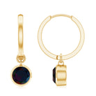 Simple Gold Hoop Drop Earrings with Bezel Set Round Black Opal Black Opal - ( AAA ) - Quality - Rosec Jewels