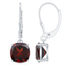 8 MM Cushion Cut Garnet Solitaire Drop Earrings with Lever Back Garnet - ( AAA ) - Quality - Rosec Jewels