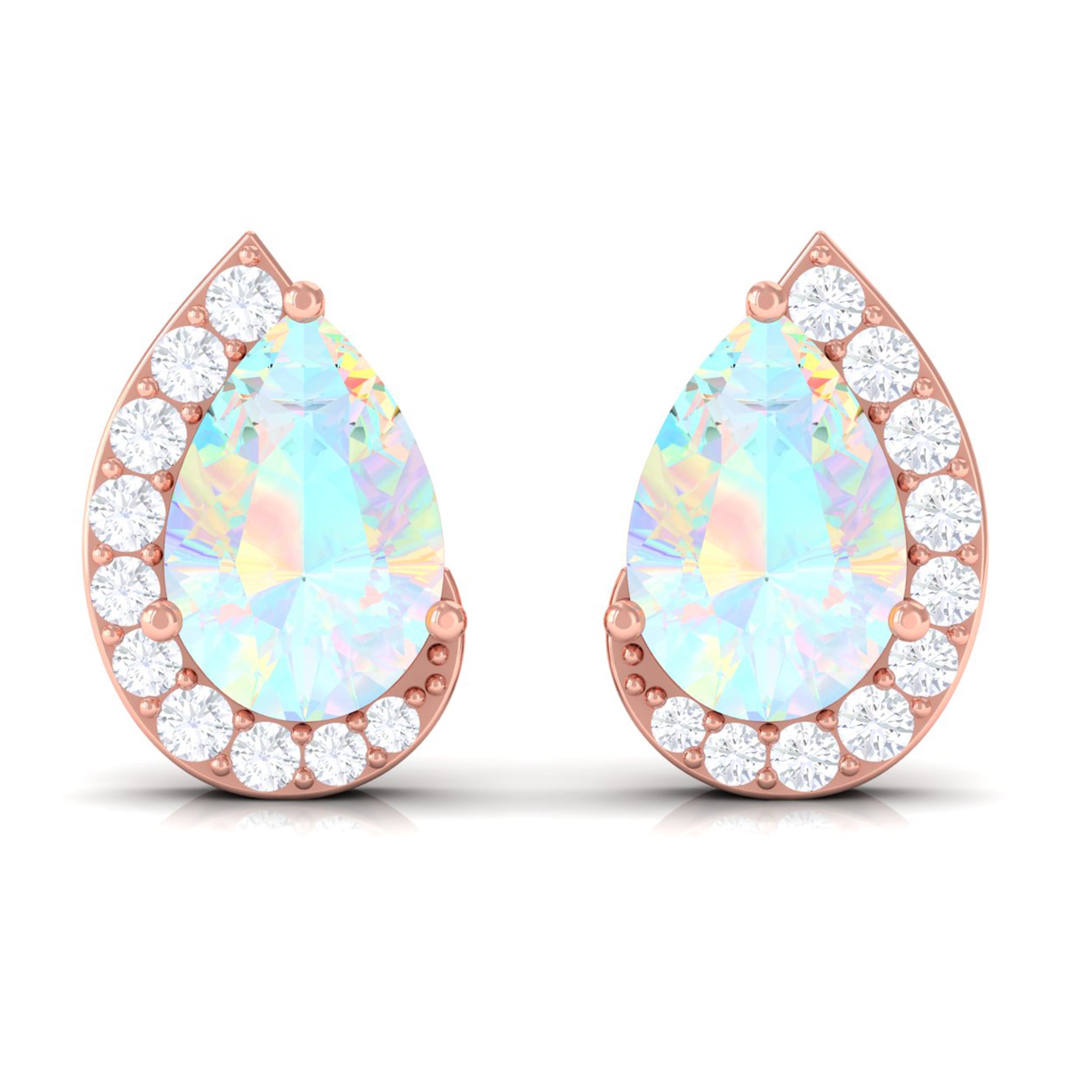 1.5 CT Ethiopian Opal Teardrop Stud Earrings with Diamond Ethiopian Opal - ( AAA ) - Quality - Rosec Jewels