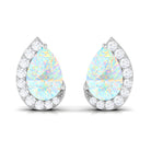 1.5 CT Ethiopian Opal Teardrop Stud Earrings with Diamond Ethiopian Opal - ( AAA ) - Quality - Rosec Jewels