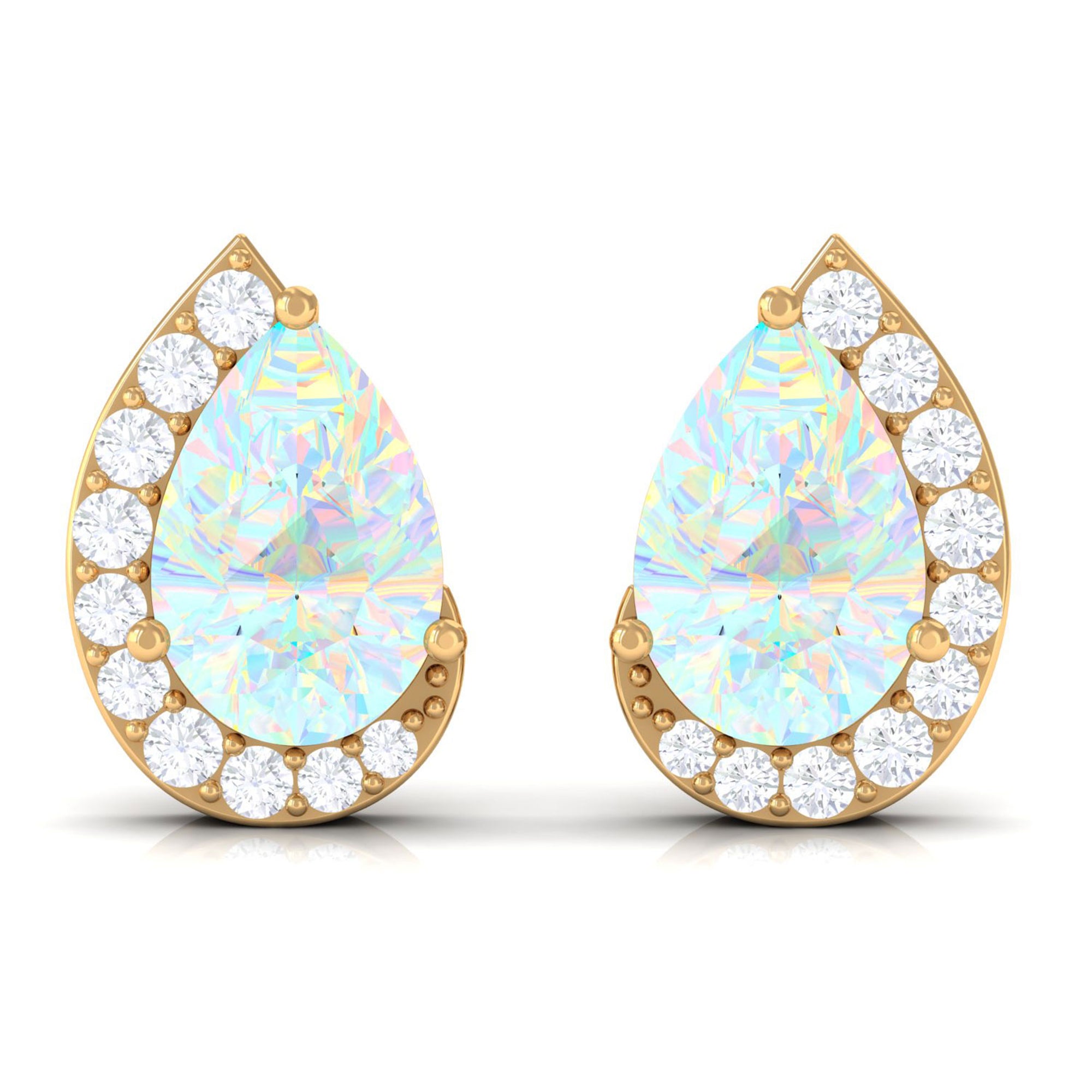 1.5 CT Ethiopian Opal Teardrop Stud Earrings with Diamond Ethiopian Opal - ( AAA ) - Quality - Rosec Jewels