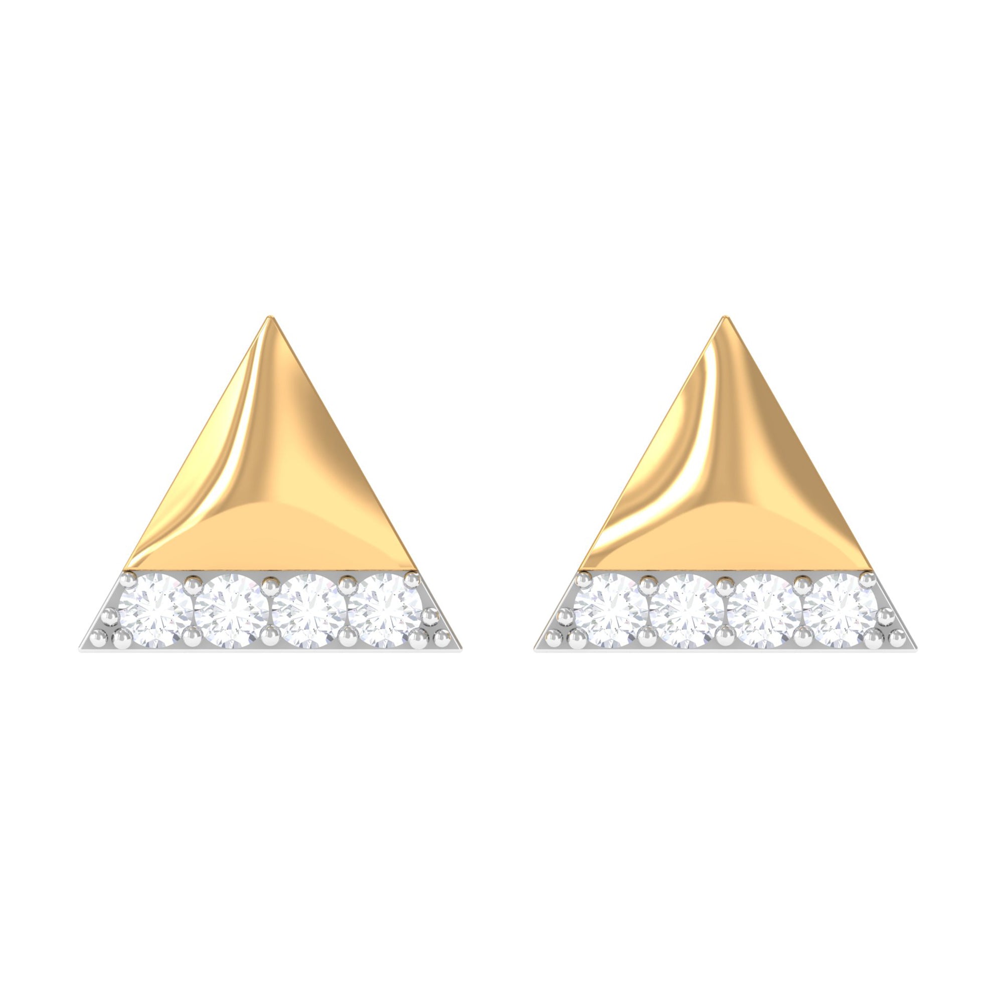 Round Cut Real Diamond Triangle Stud Earrings Diamond - ( HI-SI ) - Color and Clarity - Rosec Jewels