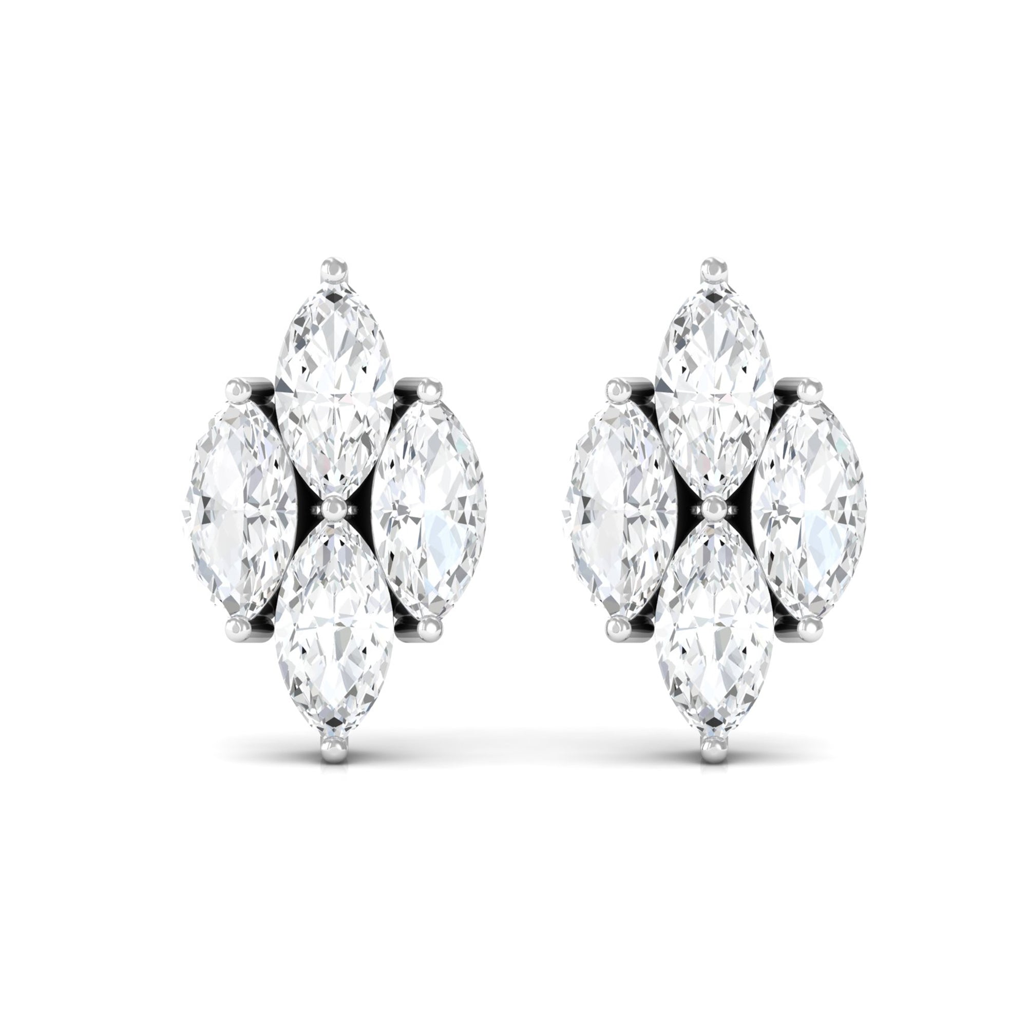 Marquise Cut Real Diamond Cluster Stud Earrings Diamond - ( HI-SI ) - Color and Clarity - Rosec Jewels