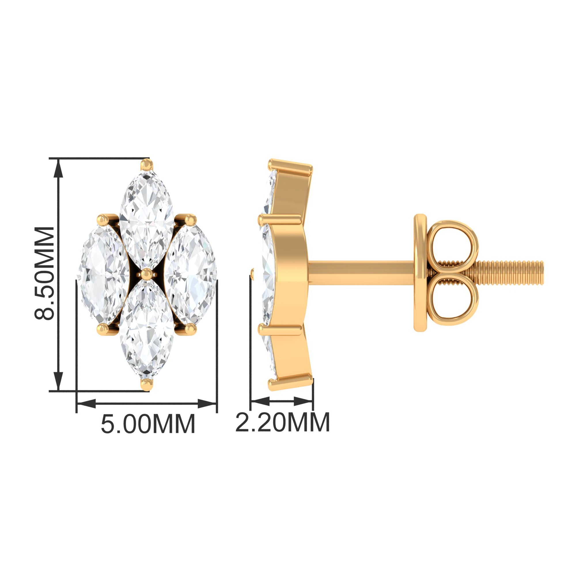 Marquise Cut Real Diamond Cluster Stud Earrings Diamond - ( HI-SI ) - Color and Clarity - Rosec Jewels