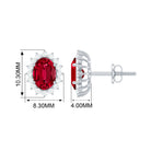 4 CT Oval Cut Created Ruby Classic Earrings with Diamond Halo Lab Created Ruby - ( AAAA ) - Quality - Rosec Jewels