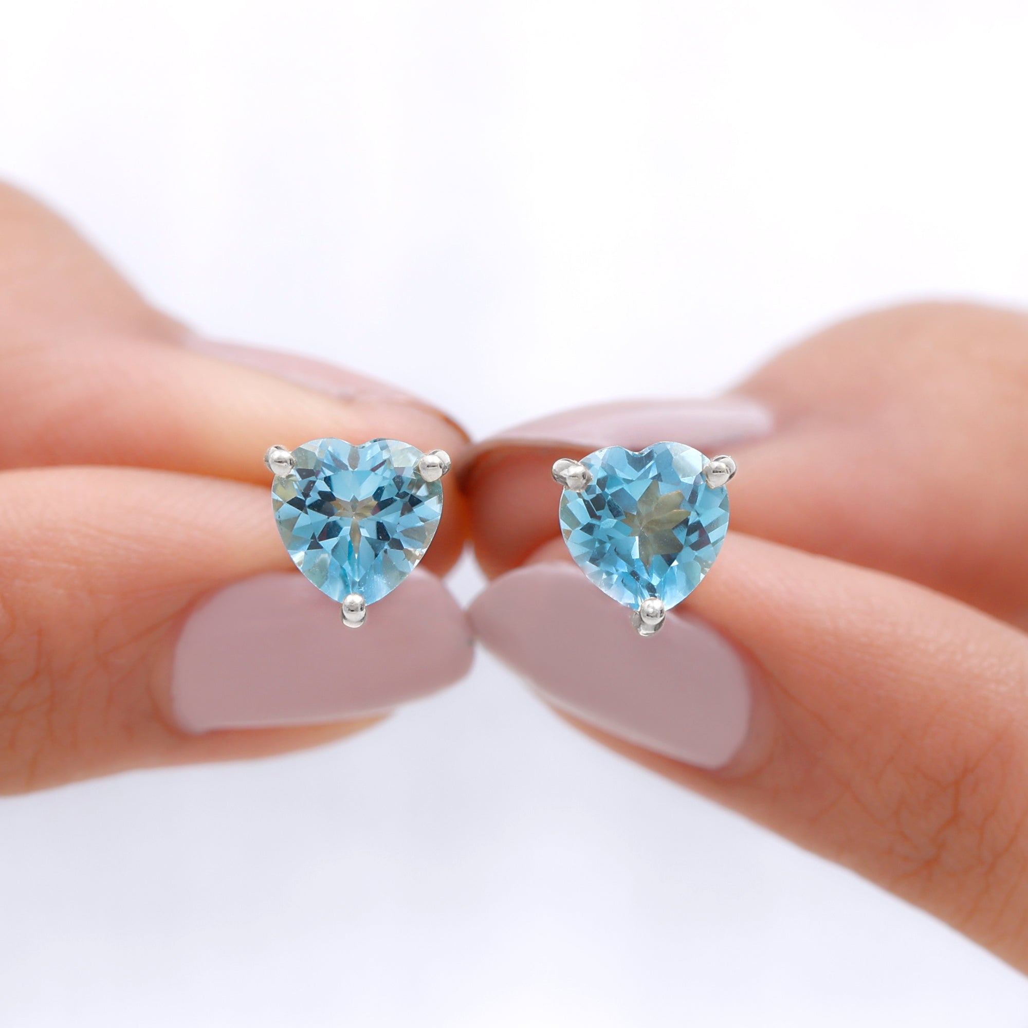 3 CT Heart Shape Swiss Blue Topaz Solitaire Stud Earrings Swiss Blue Topaz - ( AAA ) - Quality - Rosec Jewels