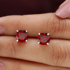 4.25 CT Cushion Cut Garnet Solitaire Stud Earring Garnet - ( AAA ) - Quality - Rosec Jewels