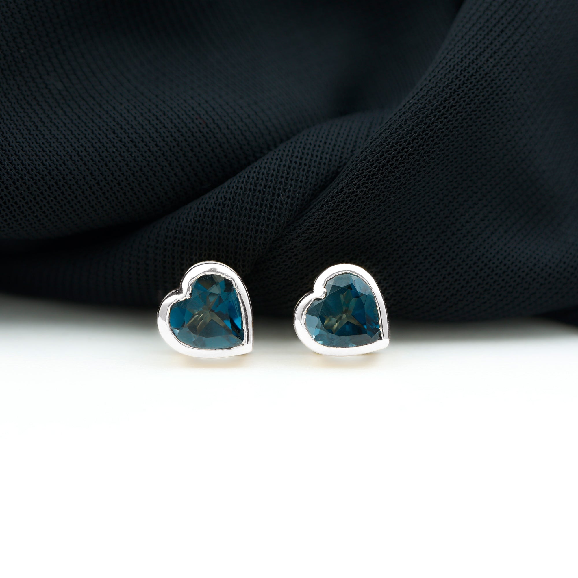 3 CT London Blue Topaz Heart Shape Silver Stud Earrings for Women London Blue Topaz - ( AAA ) - Quality 92.5 Sterling Silver - Rosec Jewels