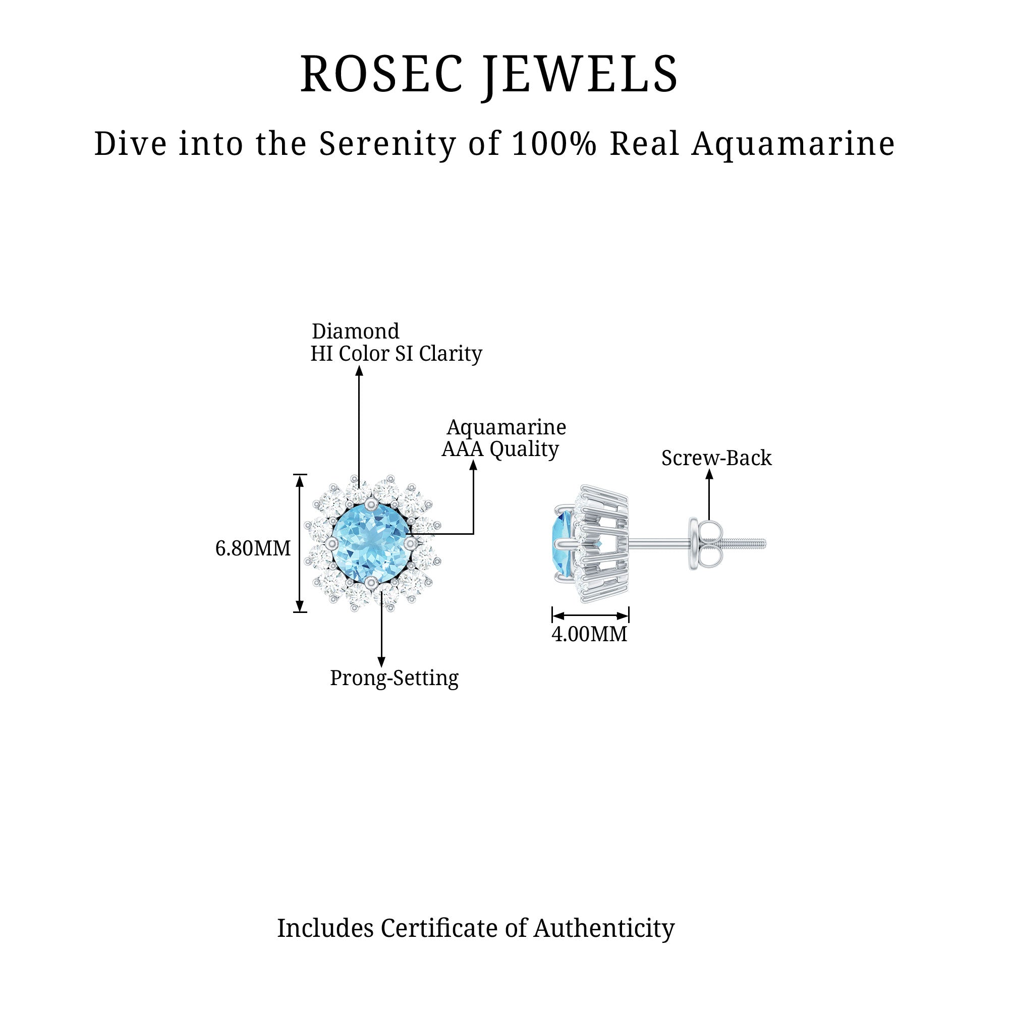 1 CT Classic Aquamarine and Diamond Halo Stud Earrings Aquamarine - ( AAA ) - Quality - Rosec Jewels