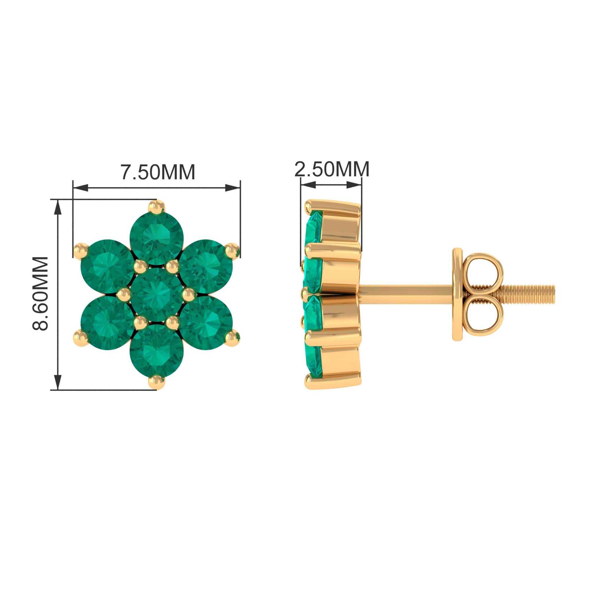 Natural Emerald Floral Stud Earrings Emerald - ( AAA ) - Quality - Rosec Jewels