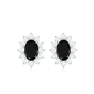 Oval Cut Black Onyx and Diamond Starburst Stud Earrings Black Onyx - ( AAA ) - Quality - Rosec Jewels