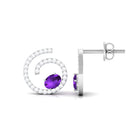 Oval Amethyst and Diamond Swirl Stud Earrings Amethyst - ( AAA ) - Quality - Rosec Jewels