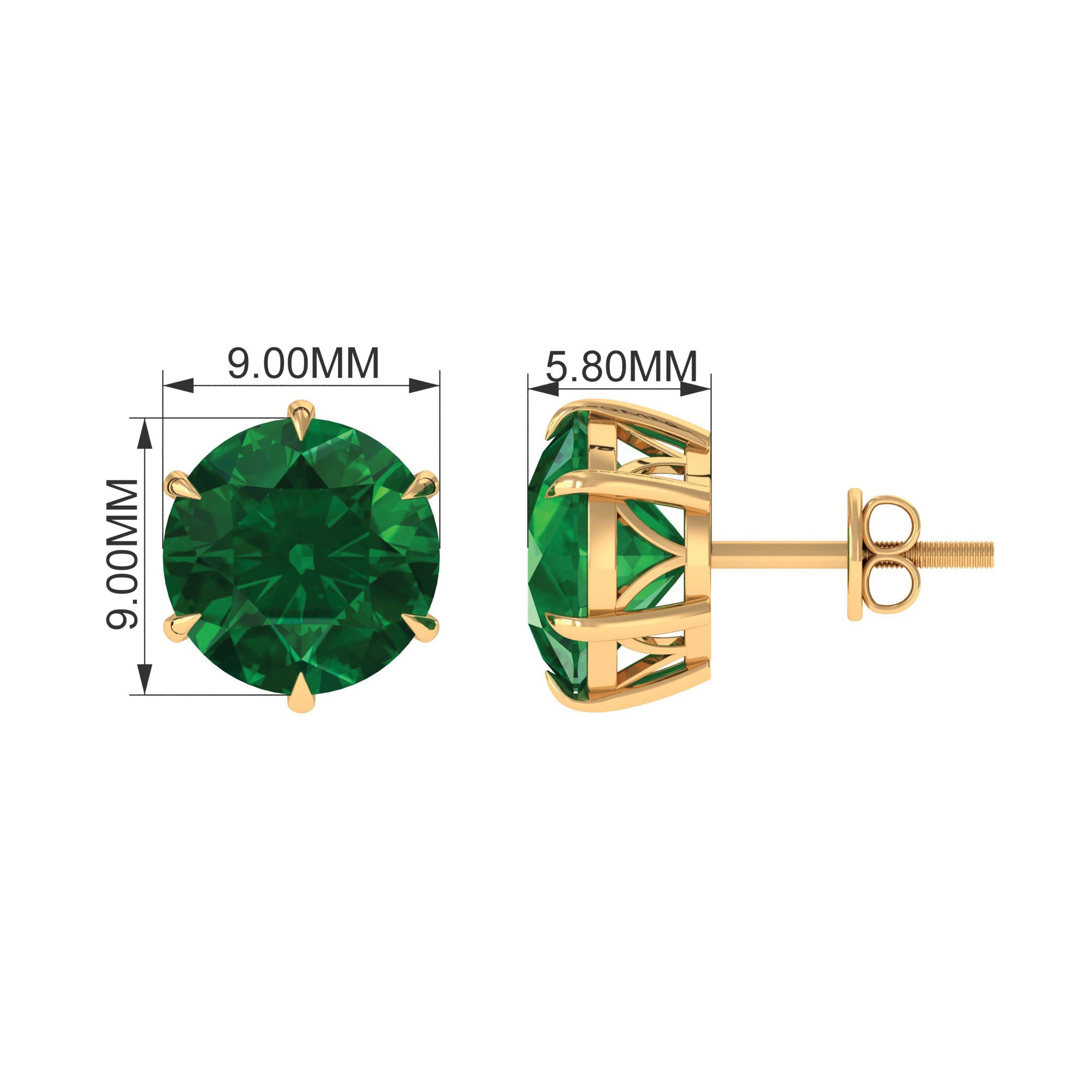 Round Lab Grown Emerald Solitaire Stud Earrings Lab Created Emerald - ( AAAA ) - Quality - Rosec Jewels