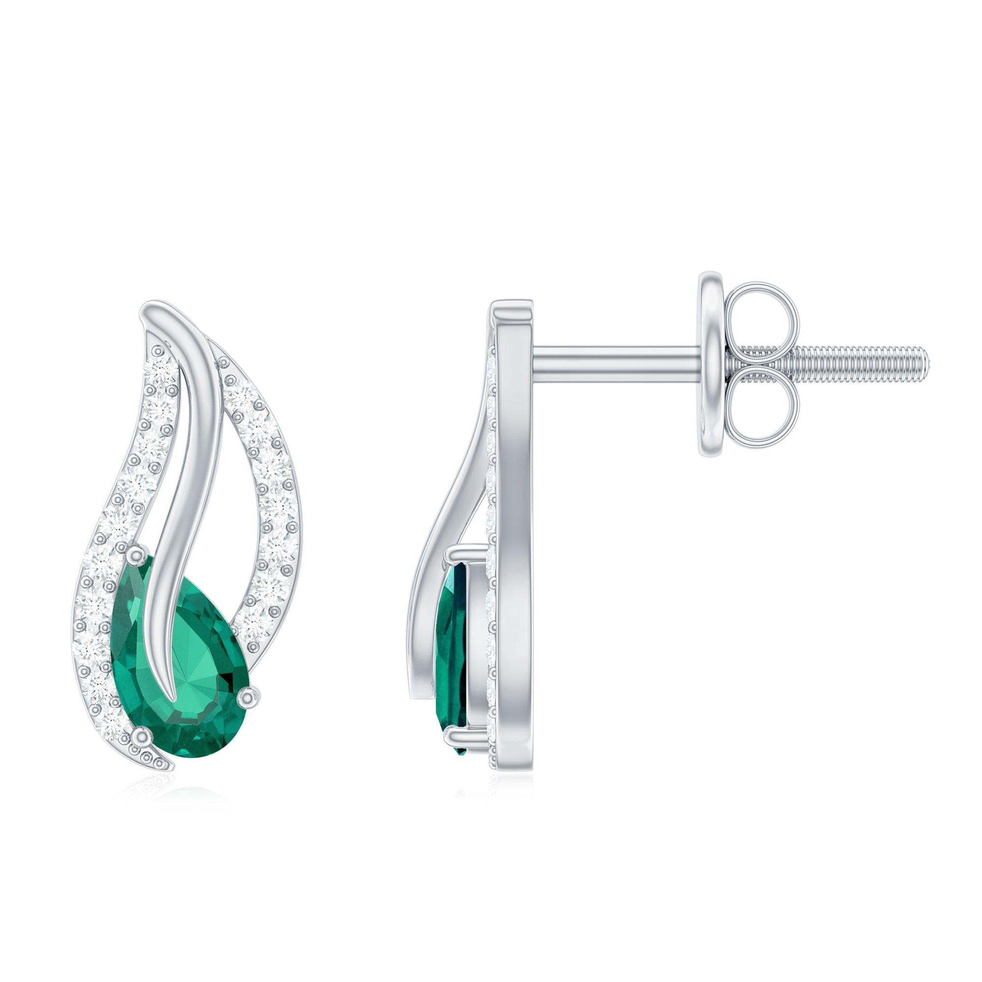 1/2 CT Created Emerald and Diamond Leaf Stud Earrings Lab Created Emerald - ( AAAA ) - Quality - Rosec Jewels