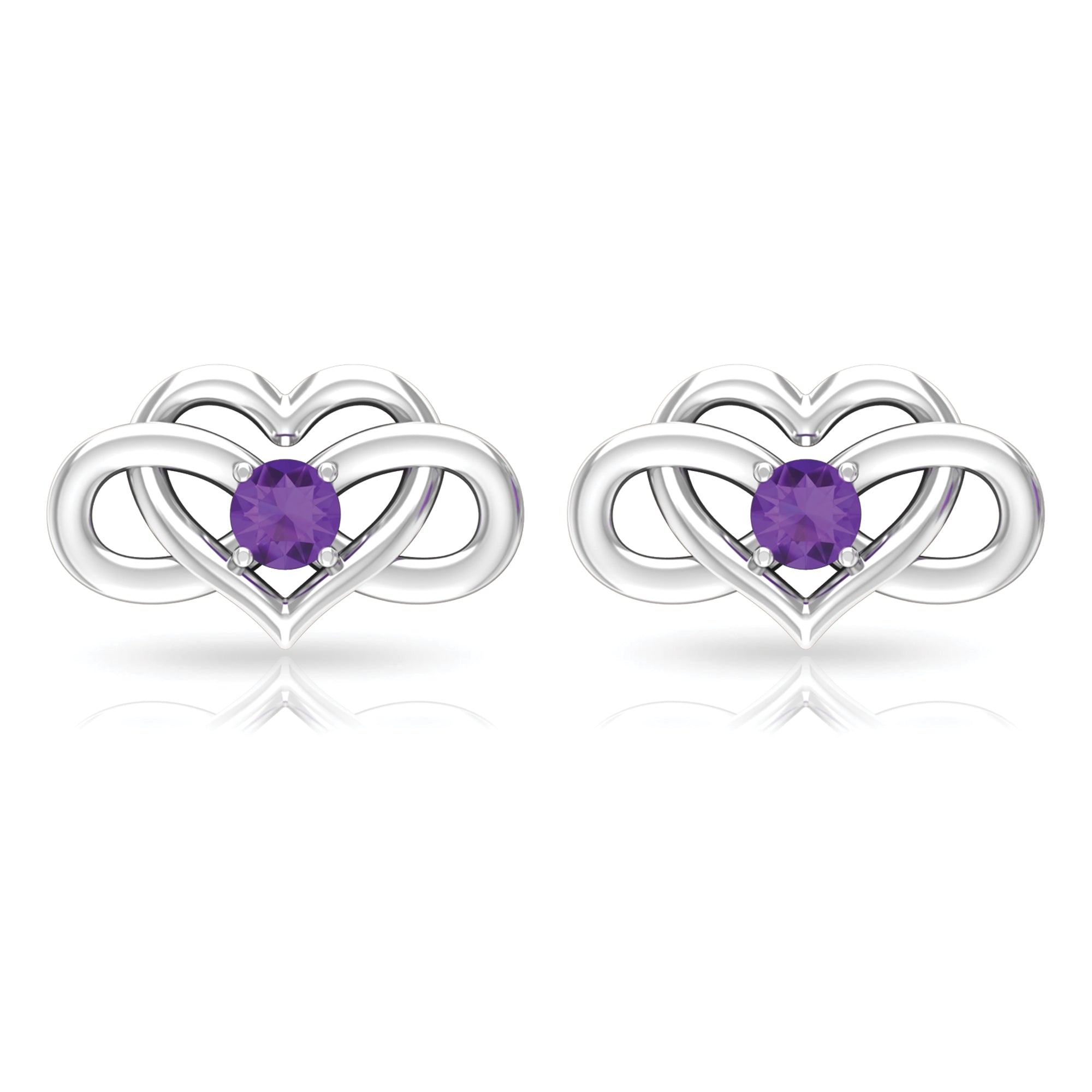 Amethyst Infinity Heart Stud Earrings Amethyst - ( AAA ) - Quality - Rosec Jewels