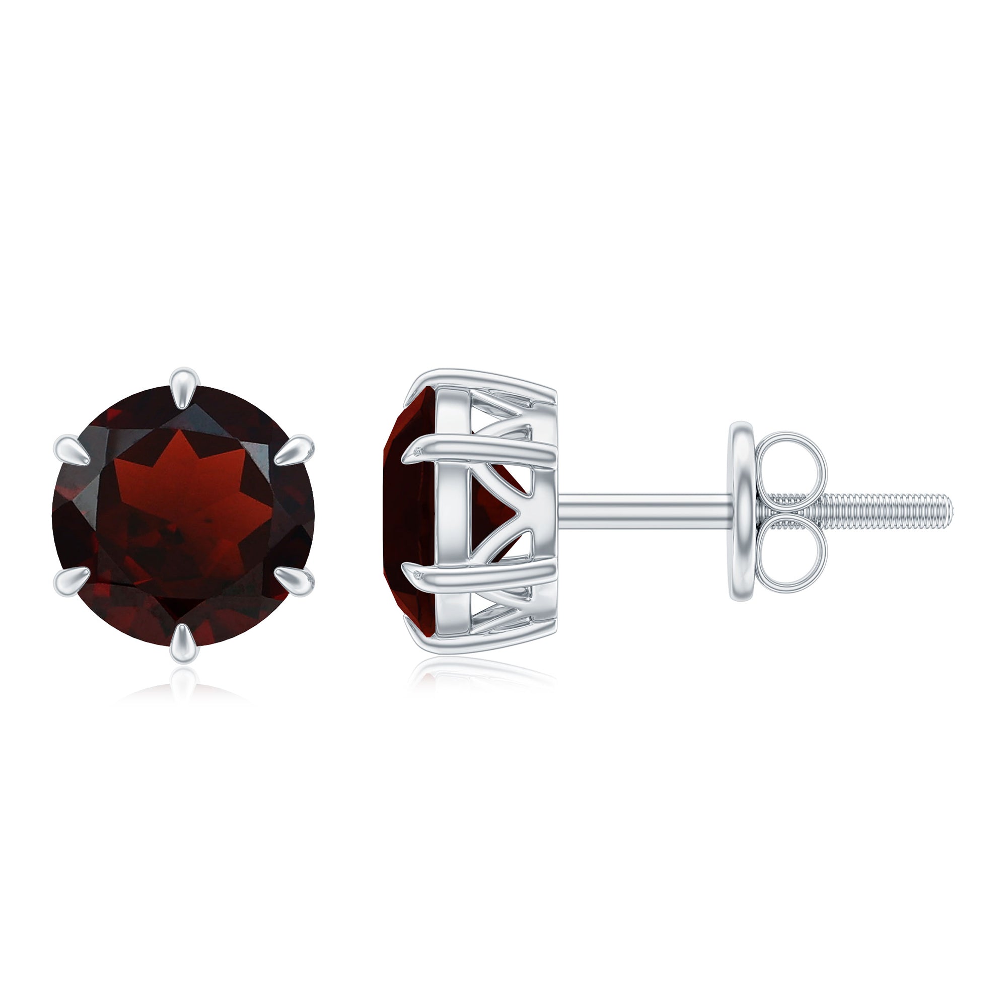 6 MM Claw Set Garnet Solitaire Stud Earrings Garnet - ( AAA ) - Quality - Rosec Jewels