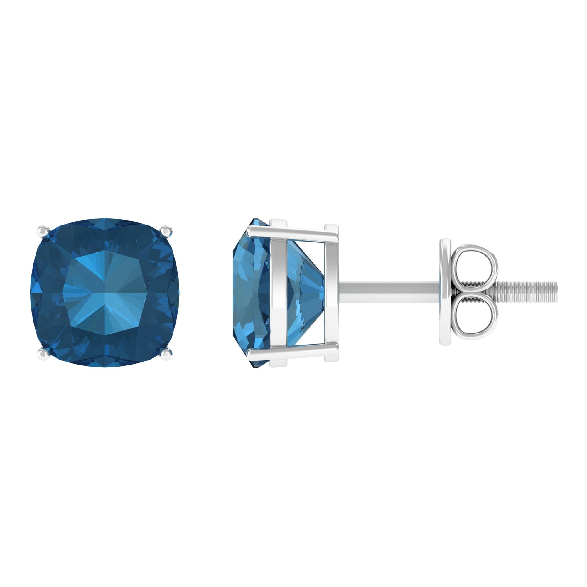 1.75 CT Cushion Cut Solitaire London Blue Topaz Stud Earrings London Blue Topaz - ( AAA ) - Quality - Rosec Jewels