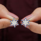 Lab Grown Blue Sapphire and Diamond Snowflake Stud Earrings Lab Created Blue Sapphire - ( AAAA ) - Quality - Rosec Jewels