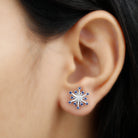 Lab Grown Blue Sapphire and Diamond Snowflake Stud Earrings Lab Created Blue Sapphire - ( AAAA ) - Quality - Rosec Jewels