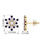 Lab Grown Blue Sapphire and Diamond Snowflake Stud Earrings Lab Created Blue Sapphire - ( AAAA ) - Quality - Rosec Jewels